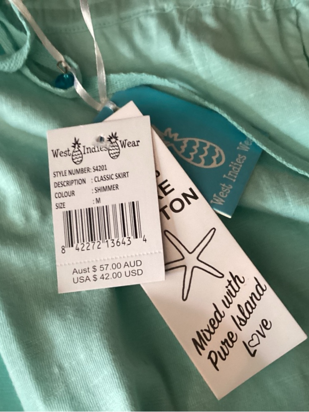 West Indies Wear Light Aqua Slub Knit Cotton Classic Skirt - NWT M - Picture 7 of 9
